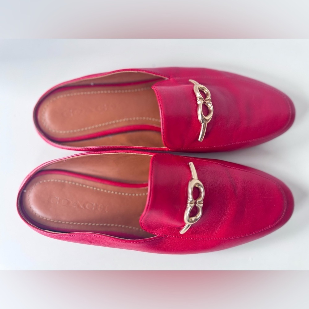 COACH Red Sienna Leather Slip On Slides Flat shoes size 7.5 - Picture 9 of 9